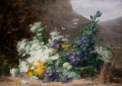 Fleurs sauvages dans un paysage, vers 1890 - Berthe Costadau